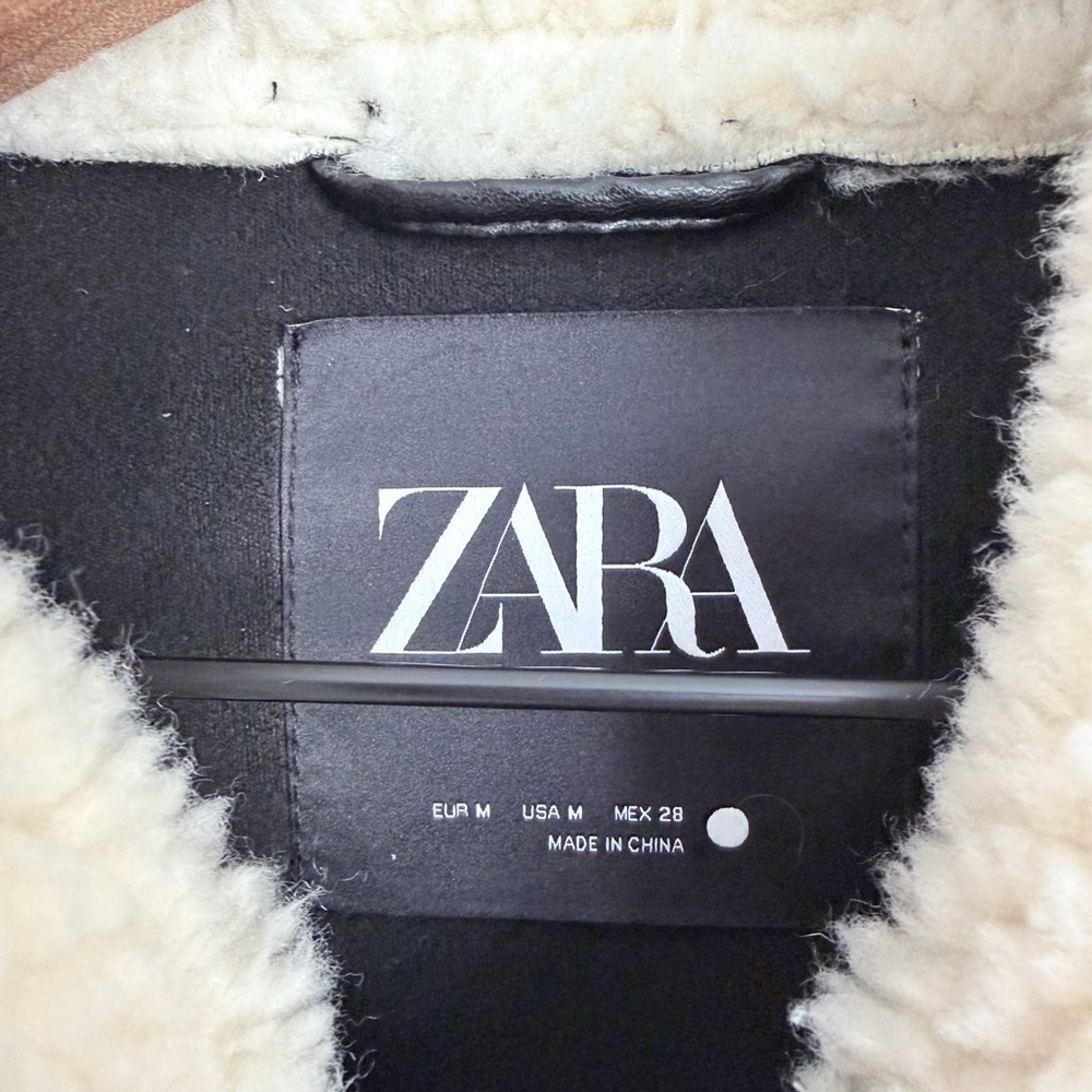 ZARA Ivory Cream White Faux Fur Shearling Sherpa Faux Leather Moto Jacket - Picture 7 of 10